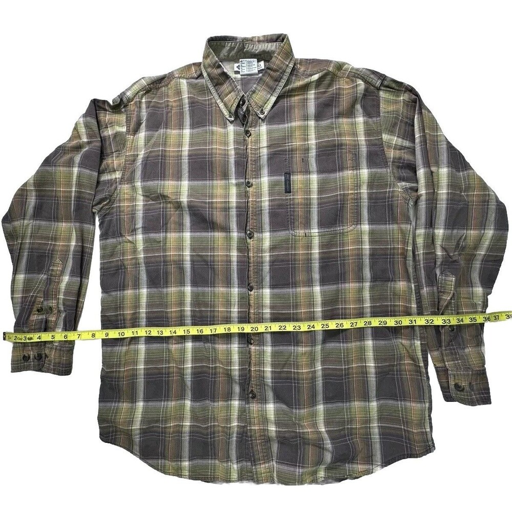 Columbia Men's Regular Plaid Brown Button Down Polo Shirt long Sleeve Sz XL